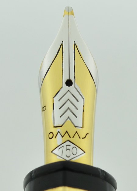 中古 Pan American - 360 business / 360 Omas 360 Fountain Pen - Black with Gold Trim, 18K Medium Nib